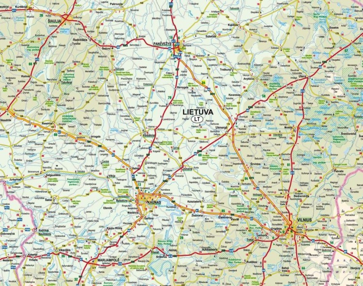 Litwa, Łotwa i Estonia 1:500 000. Mapa ścienna drogowa. Wersja STRONG. Fragment 1