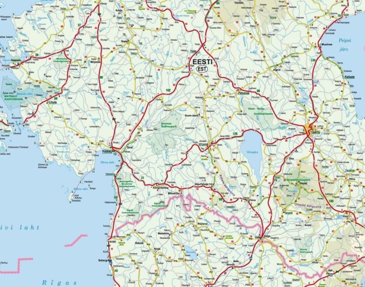 Litwa, Łotwa i Estonia 1:500 000. Mapa ścienna drogowa. Wersja STRONG. Fragment 2