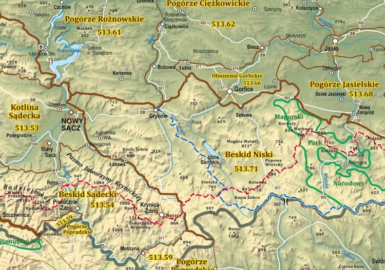 Polskie Karpaty 1:370 000. Mapa w wersji do wpinania. Fragment 1