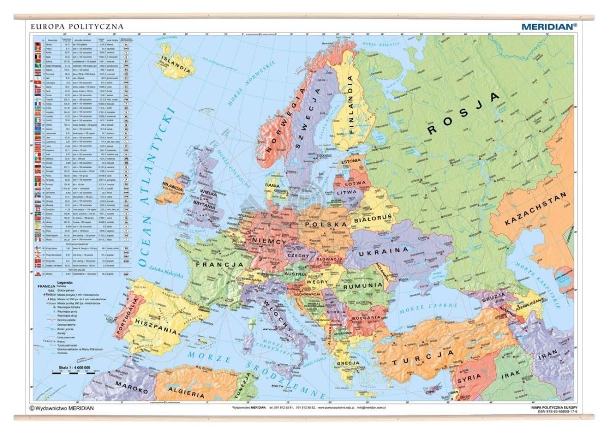 Europa 1:3 200 000. Mapa ścienna polityczna. Drewniane półwałki. Wyd. 2026