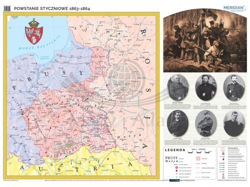 Powstanie styczniowe 1863-1864. Mapa ścienna wydawnictwa Meridian