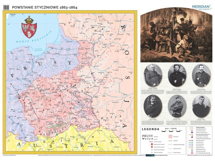 Powstanie styczniowe 1863-1864. Mapa ścienna wydawnictwa Meridian