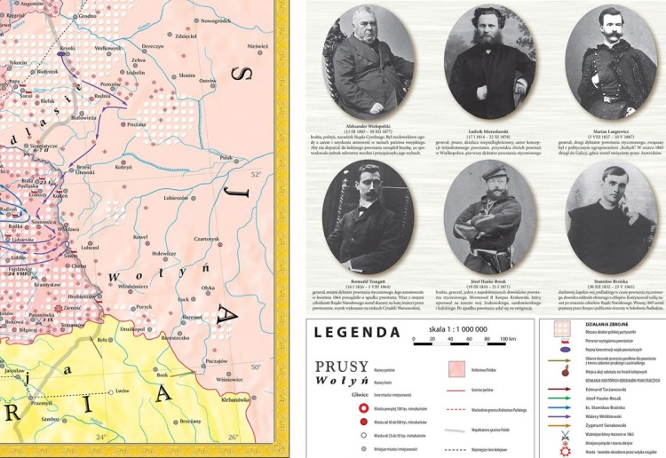 Powstanie styczniowe 1863-1864. Mapa ścienna wydawnictwa Meridian. Fragment 2