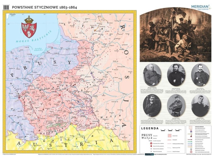 Powstanie styczniowe 1863-1864. Mapa ścienna wydawnictwa Meridian