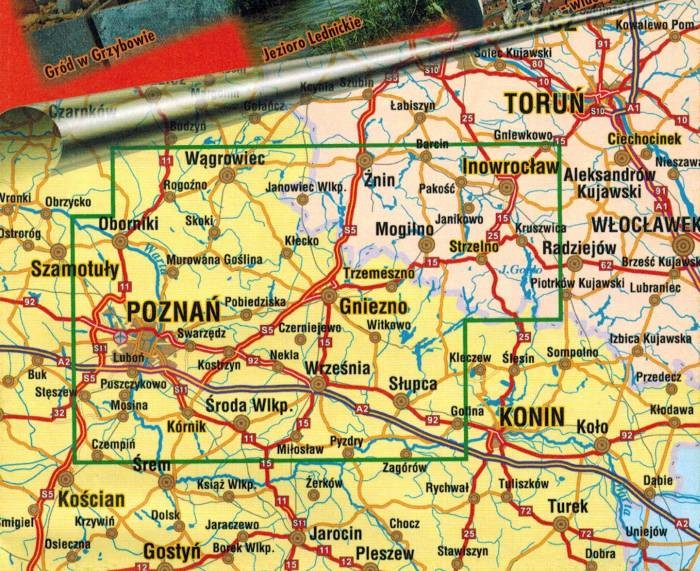 Szlak Piastowski. Poznań-Gniezno-Inowrocław. Mapa turystyczna wydawnictwa Galileos. Zasięg