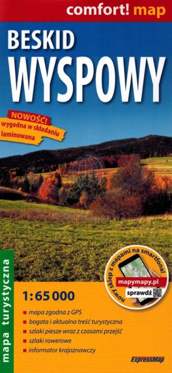 Beskid Wyspowy 1:65 000. Laminowana mapa turystyczna wydawnictwa ExpressMap. Okładka 1