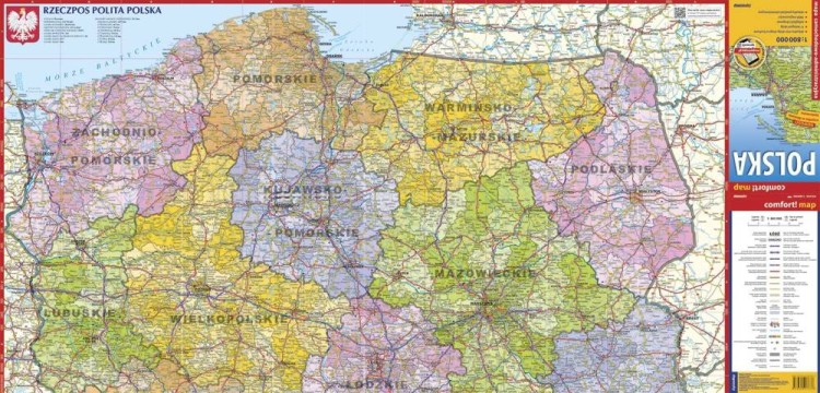 Polska 1800 000. Laminowana mapa samochodowo-administracyjna wydawnictwa ExpressMap. Pierwsza strona