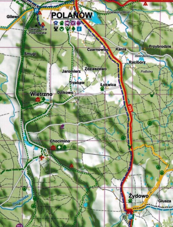 Radew, Jezioro Rosnowskie, Hajka i Kamienne 1:75 000. Laminowana mapa turystyczna wydawnictwa EKO-MAP. Fragment 1