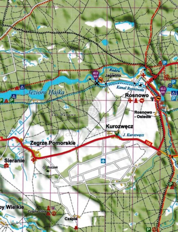 Radew, Jezioro Rosnowskie, Hajka i Kamienne 1:75 000. Laminowana mapa turystyczna wydawnictwa EKO-MAP. Fragment 2