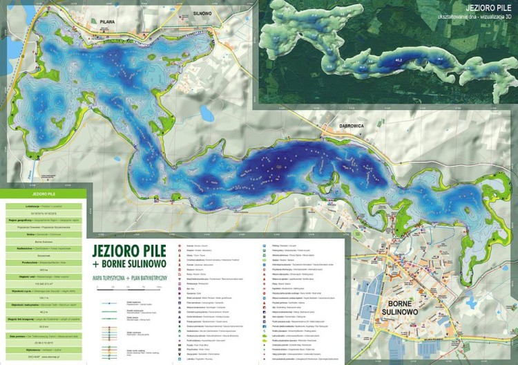 Jezioro Pile + Brody, Kocie, Strzeszyn. Mapa batymetryczna wydawnictwa EKO-MAP. Druga strona