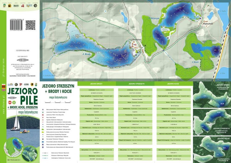 Jezioro Pile + Brody, Kocie, Strzeszyn. Mapa batymetryczna wydawnictwa EKO-MAP. Pierwsza strona