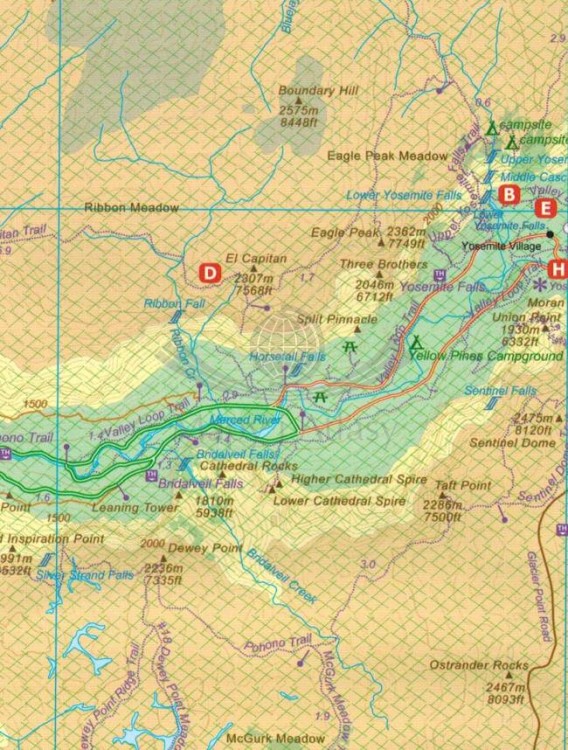 Yosemite i środkowa Kalifornia. Wodoodporna mapa samochodowo-turystyczna wydawnictwa ITMB. Fragment 3