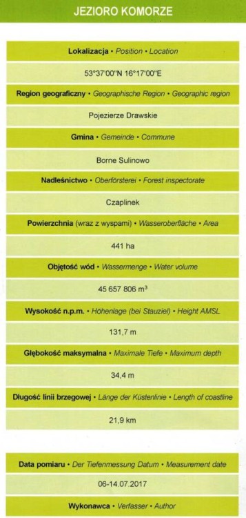 Jezioro Komorze + Lubicko. Mapa batymetryczna wydawnictwa EKO-MAP. Informator
