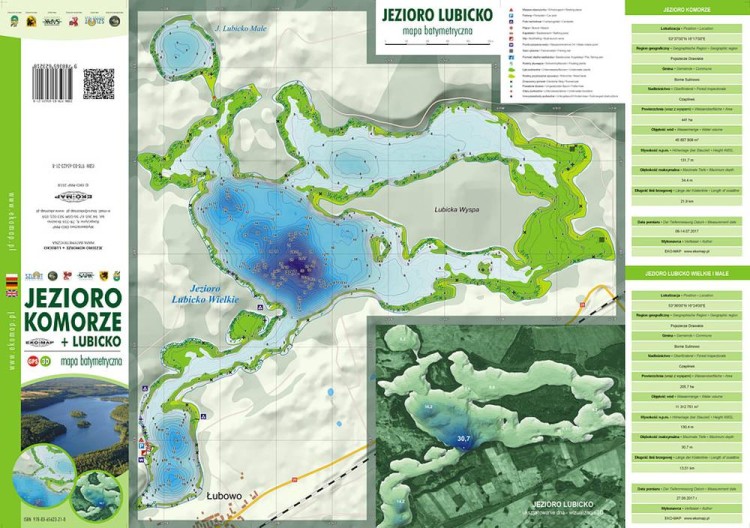 Jezioro Komorze + Lubicko. Mapa batymetryczna wydawnictwa EKO-MAP. Pierwsza strona