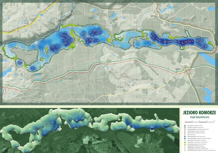 Jezioro Komorze + Lubicko. Mapa batymetryczna wydawnictwa EKO-MAP. Druga strona
