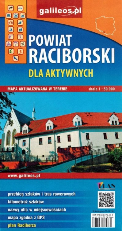 Racibórz / Powiat raciborski dla aktywnych. Plan miasta / Mapa turystyczna wydawnictwa Galileos. Okładka tył