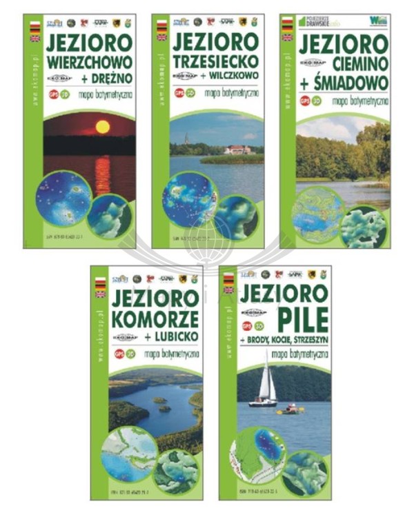 Jeziora Szczecineckie. Zestaw: 5 x mapa batymetryczna wydawnictwa EKO-MAP. Zestaw - okładki map