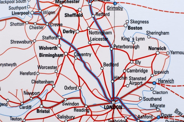 Europa. Mapa ścienna kolejowa B1. Fragment 3