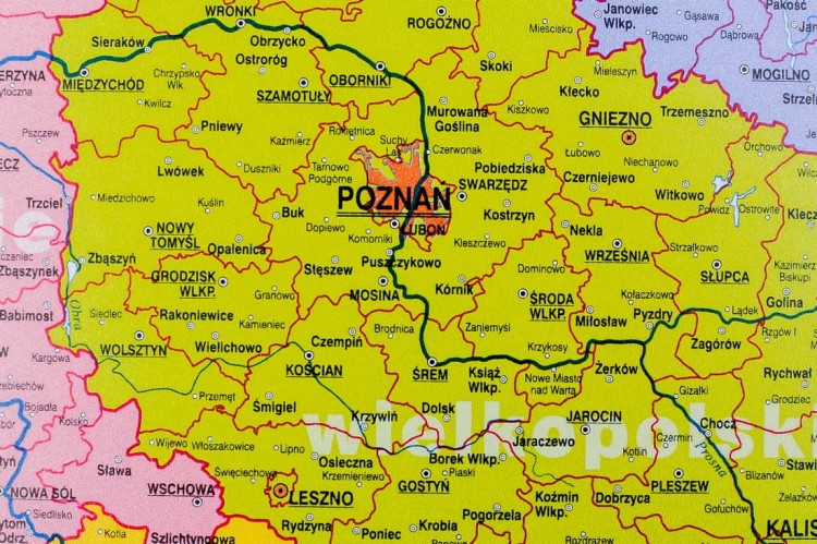 Polska mapa administracyjna. Podkładka na biurko. Fragment 2
