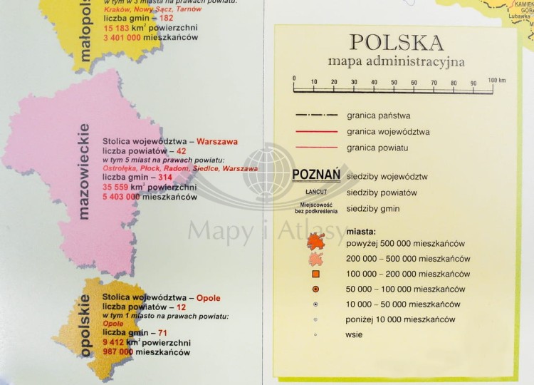 Polska mapa administracyjna. Podkładka na biurko. Fragment 4