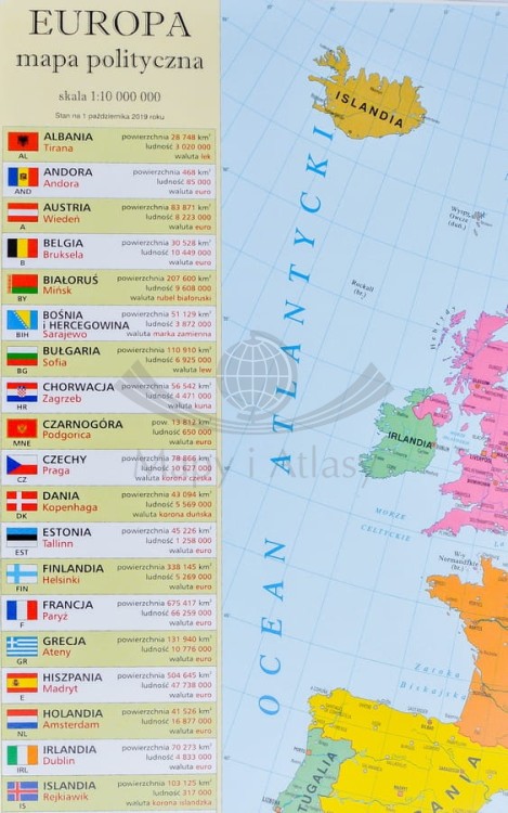 Europa mapa polityczna. Podkładka na biurko. Fragment 4
