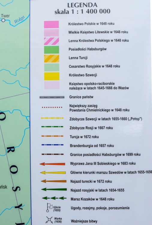 Rzeczpospolita Polska w latach 1648-1764. Szkolna mapa ścienna. Legenda