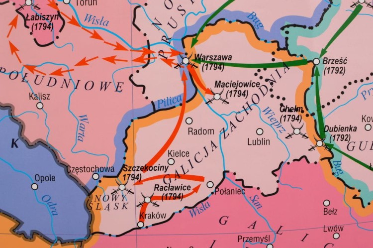 Rzeczpospolita Polska w okresie rozbiorów. Szkolna mapa ścienna. Fragment 2
