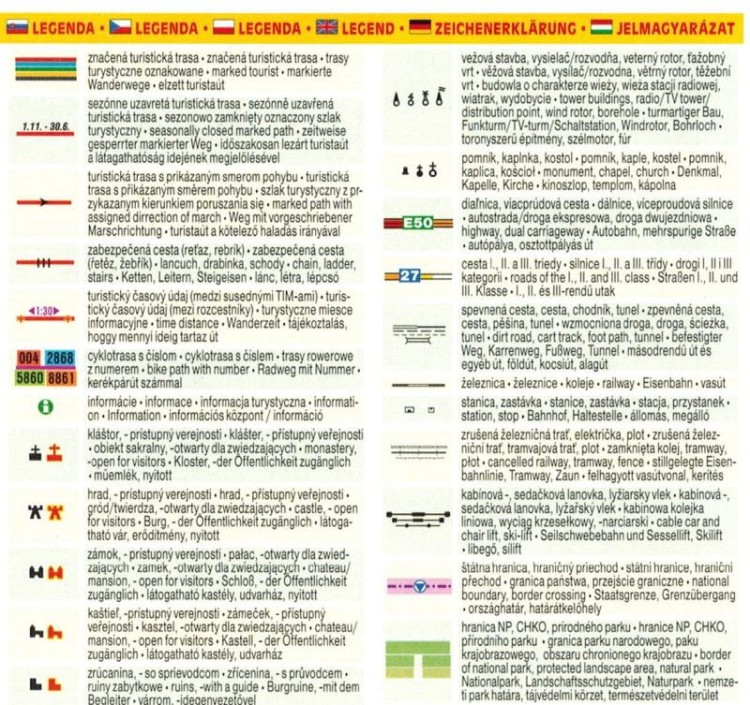 Góry Szczawnickie i Kremnickie / Stiavnicke, Kremnicke Vrchy. Mapa turystyczna 229 wydawnictwa Shocart. Legenda 1