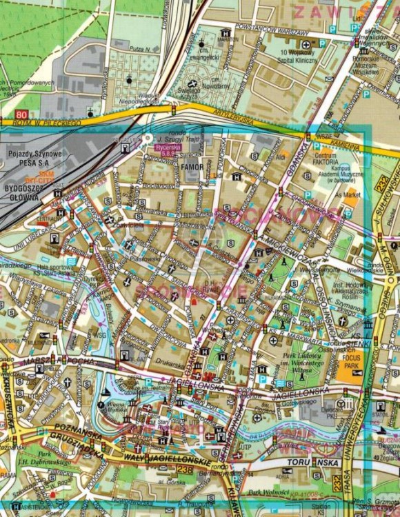 Bydgoszcz 1:23 000. Laminowana mapa / Plan miasta wydawnictwa Demart. Fragment 2