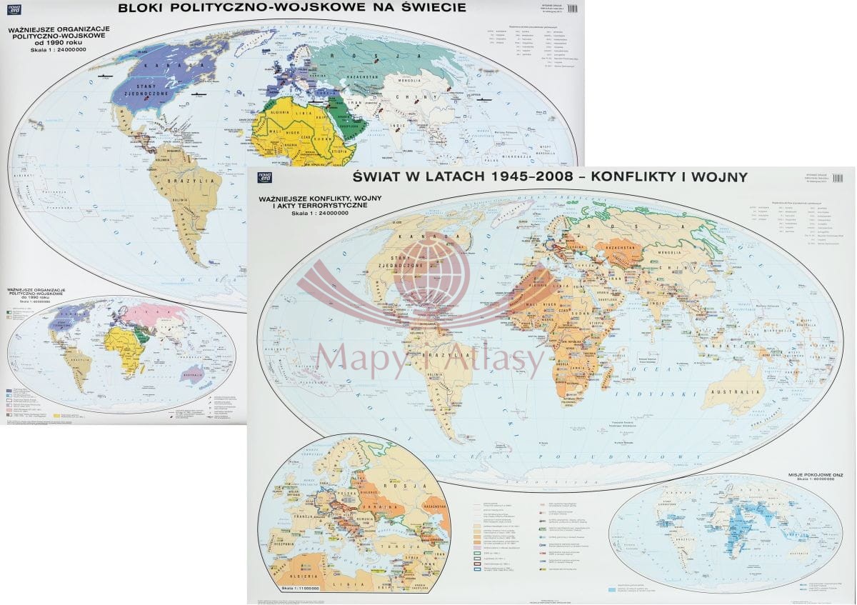 Świat w latach 1945-2008 - konflikty i wojny / Bloki polityczno-wojskowe na świecie. Mapa ścienna