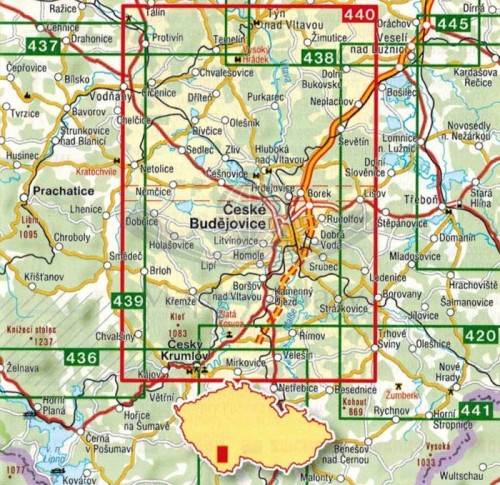 Czeskie Budziejowice / Ceskobudejovicko, Hluboka nad Vltavou. Mapa turystyczna 440 wydawnictwa Shocart. Zasięg