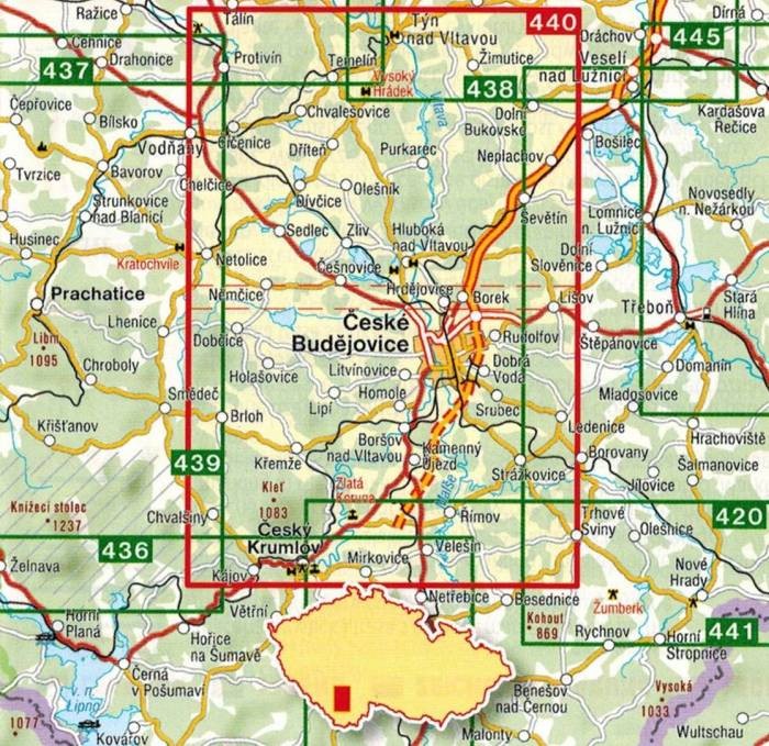 Czeskie Budziejowice / Ceskobudejovicko, Hluboka nad Vltavou. Mapa turystyczna 440 wydawnictwa Shocart. Zasięg