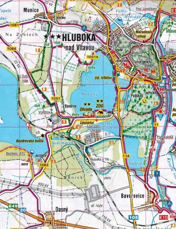 Czeskie Budziejowice / Ceskobudejovicko, Hluboka nad Vltavou. Mapa turystyczna 440 wydawnictwa Shocart. Fragment 2