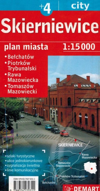 Piotrków Trybunalski +4. Skierniewice, Bełchatów, Rawa Mazowiecka, Tomaszów Mazowiecki. Mapa / Plan miasta wydawnictwa Demart. Okładka 2