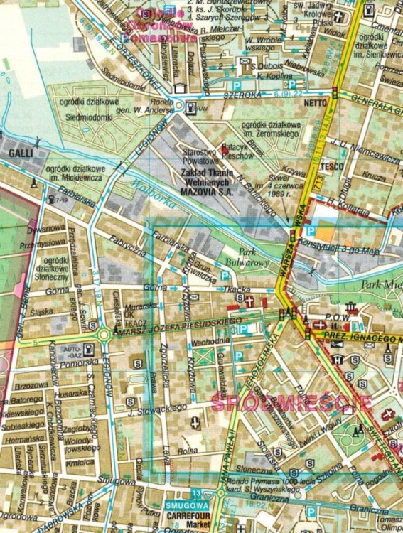 Piotrków Trybunalski +4. Skierniewice, Bełchatów, Rawa Mazowiecka, Tomaszów Mazowiecki. Mapa / Plan miasta wydawnictwa Demart. Fragment 1