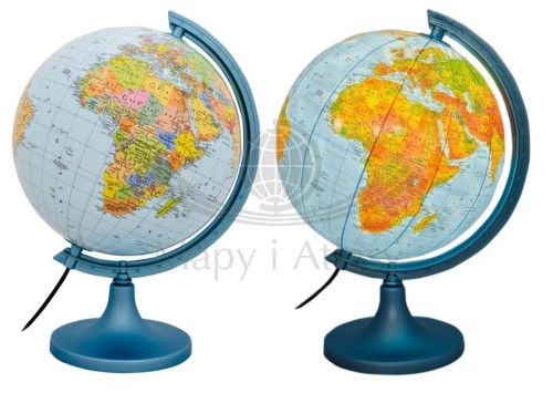 Globus polityczno-fizyczny 25 cm + aplikacja. Podświetlany. Przed i po podświetleniu