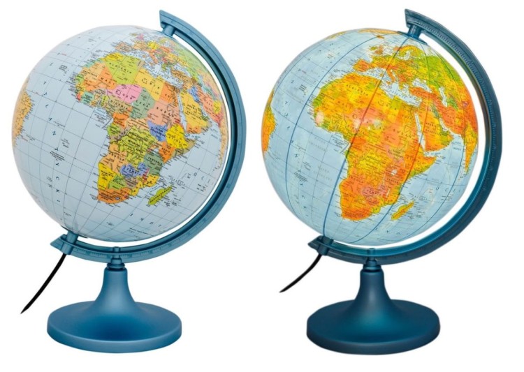 Globus polityczno-fizyczny 25 cm + aplikacja. Podświetlany. Przed i po podświetleniu