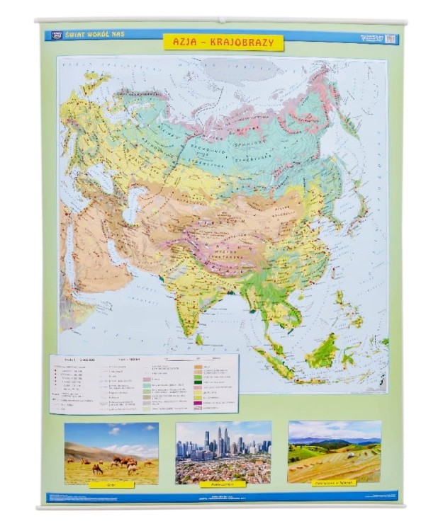 Azja. Dwustronna mapa ścienna. Strona krajobrazowa