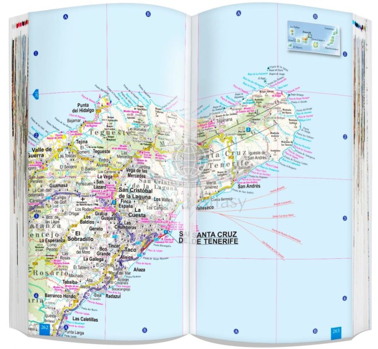 Wyspy Kanaryjskie 3 w 1. Teneryfa, La Gomera, El Hierro, La Palma, Gran Canaria, Fuerteventura, Lanzarote. Przewodnik, atlas i laminowana mapa wydawnictwa ExpressMap. Atlas - przykładowe strony