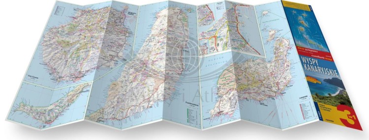 Wyspy Kanaryjskie 3 w 1. Teneryfa, La Gomera, El Hierro, La Palma, Gran Canaria, Fuerteventura, Lanzarote. Przewodnik, atlas i laminowana mapa wydawnictwa ExpressMap. Składanie mapy