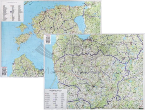Kraje bałtyckie 1:400 000 / Litwa, Łotwa, Estonia. Dwustronna mapa ścienna drogowa