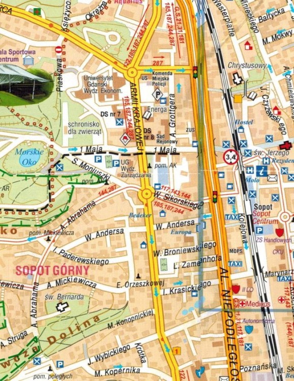 Sopot. Mapa / Plan miasta wydawnictwa Galileos. Fragment