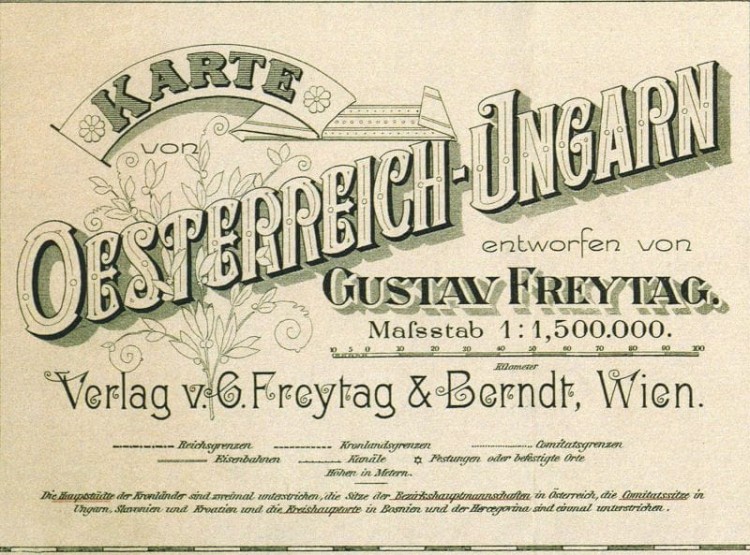 Austro-Węgry 1:1 500 000. Mapa historyczna 1890 rok. Wydawnictwo: Freytag & Berndt. Legenda