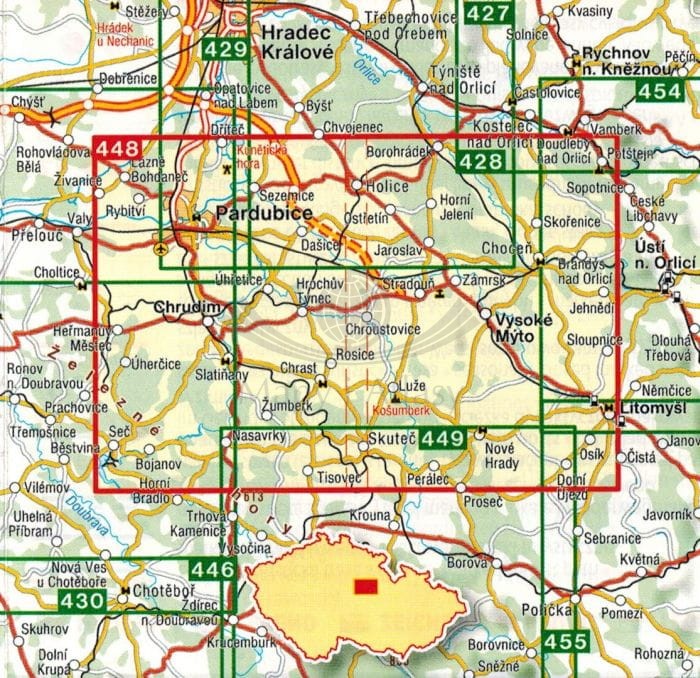 Pardubicko, Chrudimsko. Mapa turystyczna 448 wydawnictwa Shocart. Zasięg