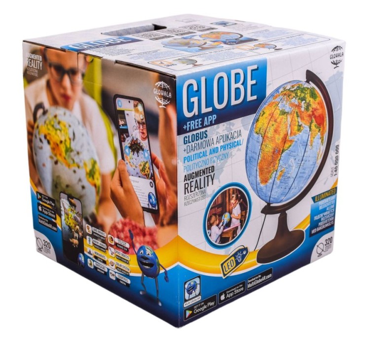 Globus polityczno-fizyczny 32 cm. Podświetlany. Plastikowa podstawa. Karton