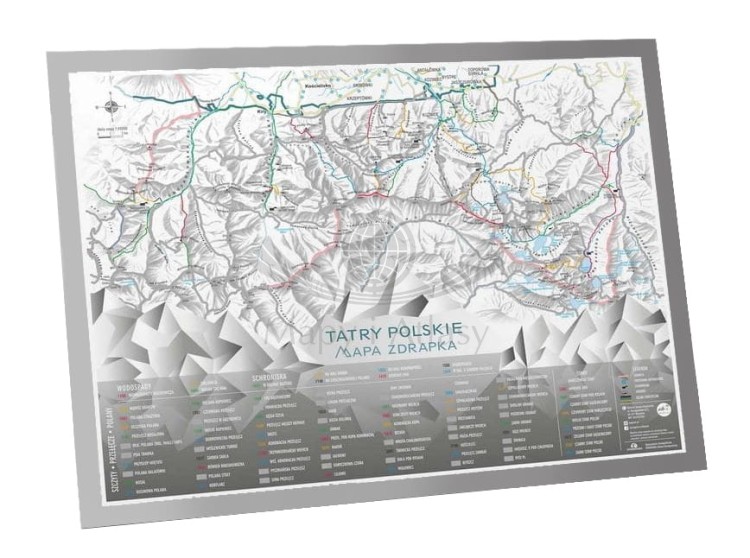 Tatry Polskie. Mapa zdrapka w ramie srebrnej. NaGrani