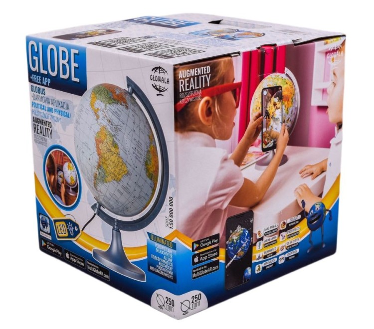 Globus polityczno-fizyczny 25 cm + aplikacja. Podświetlany. Karton