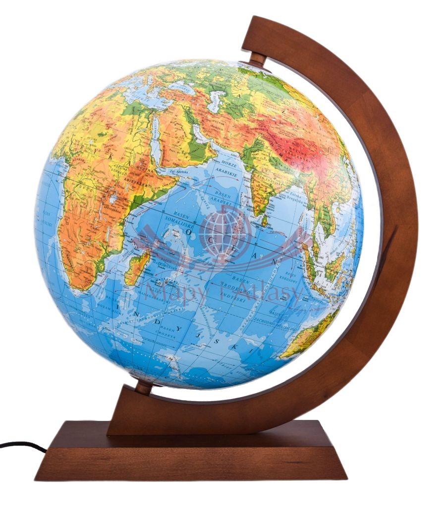 Globus 42 cm. Fizyczny. Podświetlany. Drewniana oprawa
