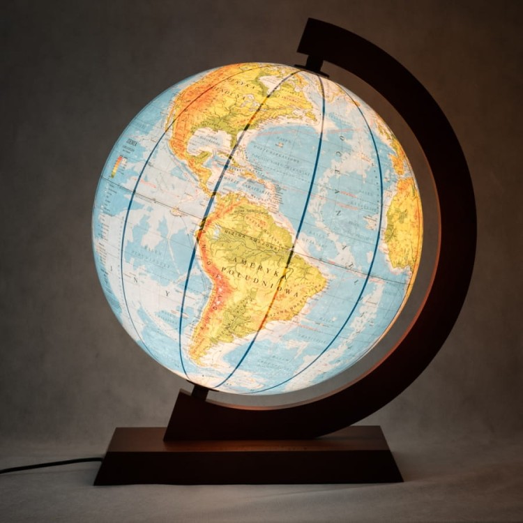 Globus 42 cm. Fizyczny. Podświetlany. Drewniana oprawa. Podświetlony