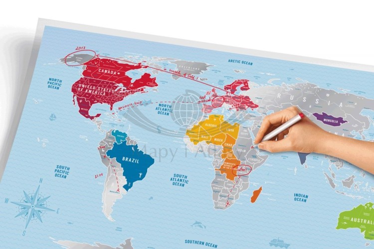 Świat. Mapa zdrapka Travel Map Silver World. Fragment 1